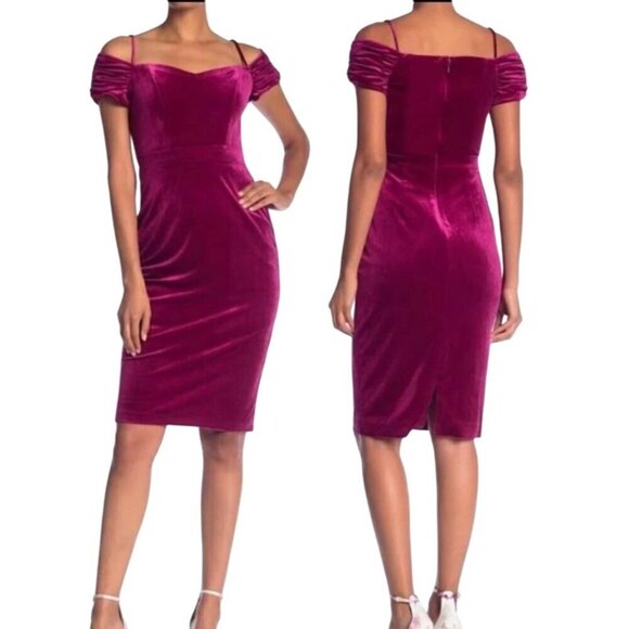 Laundry by Shelli Segal Fuchsia Velvet Cold Shoulder Midi Dress NWT Size 10 - Picture 2 of 13